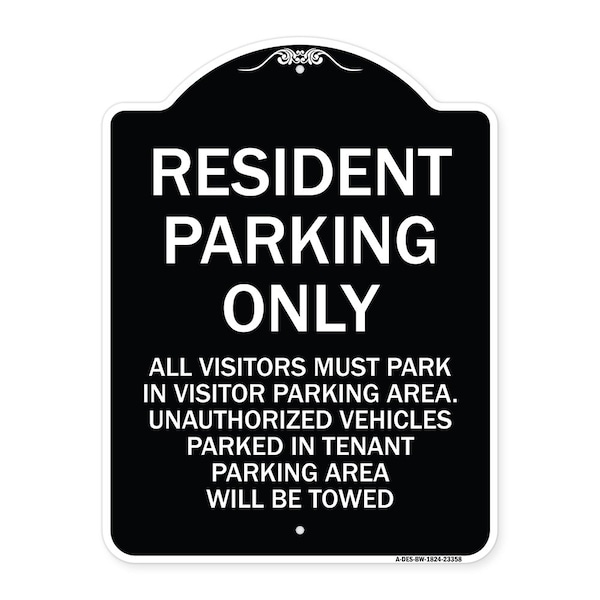 Signmission Parking Resident Parking Only Heavy-Gauge Aluminum Architectural Sign, 24" x 18", BW-1824-23358 A-DES-BW-1824-23358 - main